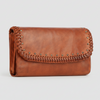 MET Women’s Leather Wallet. Tri-Fold Clutch Organizer with Studded and Whipstitch Detail