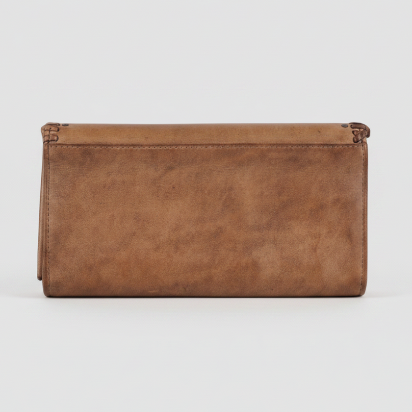 MET Women’s Leather Wallet. Tri-Fold Clutch Organizer with Studded and Whipstitch Detail