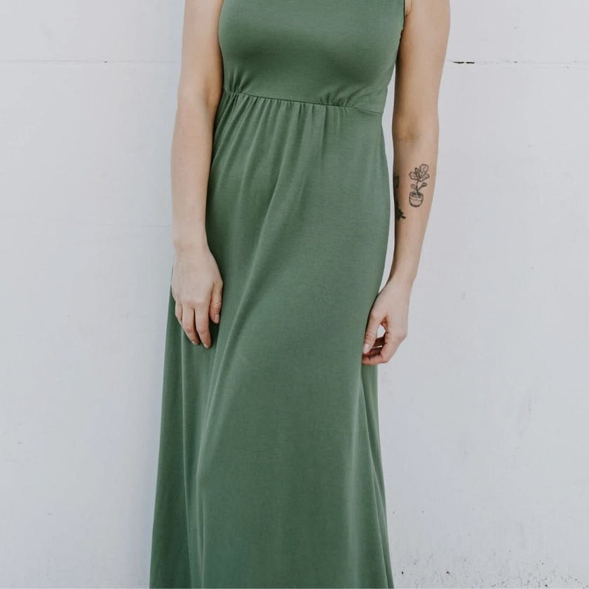 Ladies' Bamboo Square Neck Midi Dress | Leaf Green