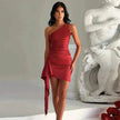 One-shoulder Sleeveless Mini Dress Charming Slim Backless Party Wedding Satin Dresses Womens Clothing