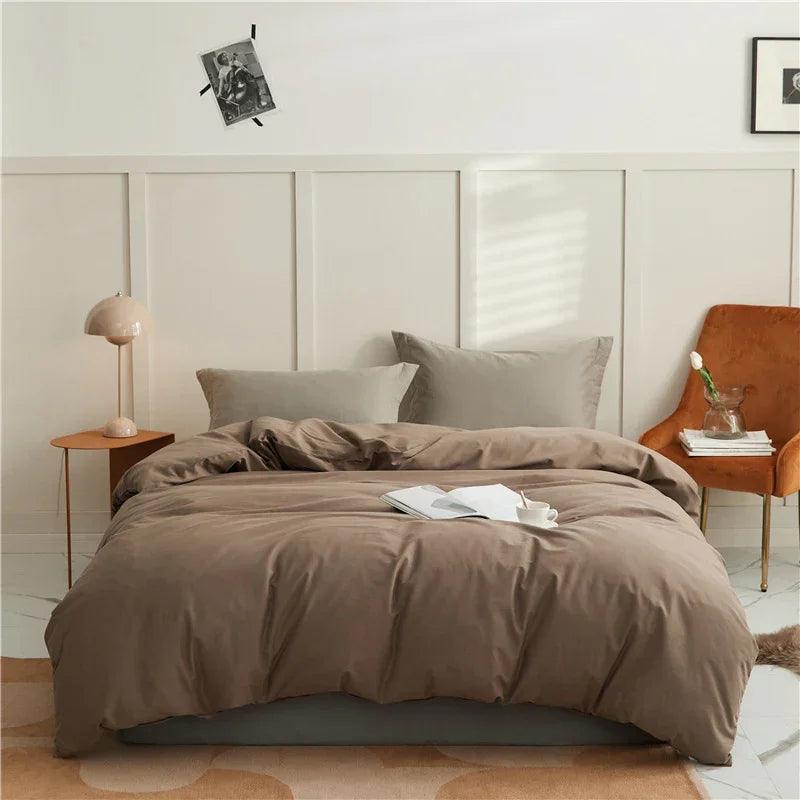 100% Cotton Sanding Duvet Cover Set - Thickened Solid Colour for Autumn and Winter