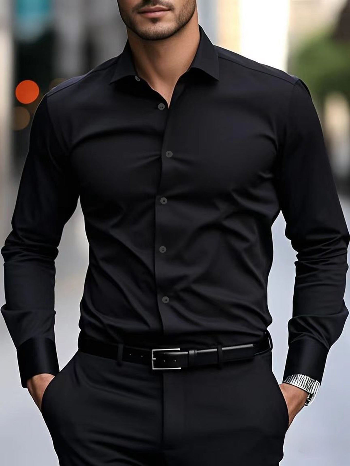 Men's Slim Fit Long Sleeve Business Dress Shirt – 12 Colors, S–3XL | Canada & USA