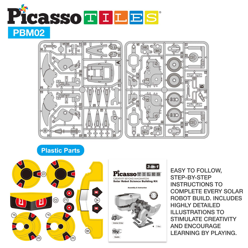 PicassoTiles - PicassoTiles 3-in-1 Solar Powered Dinosaur Robot Kit