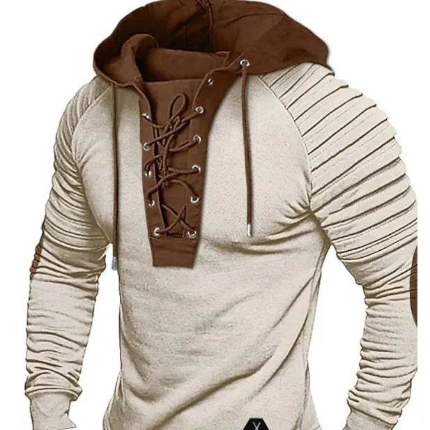 Spring And fall Pure Color Tied Hoodie Street fashion Bronzing Lacing Sweatshirt
