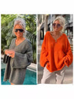 Women's Fashion V-neck Long-sleeve Knitwear 2-color Sweater dress