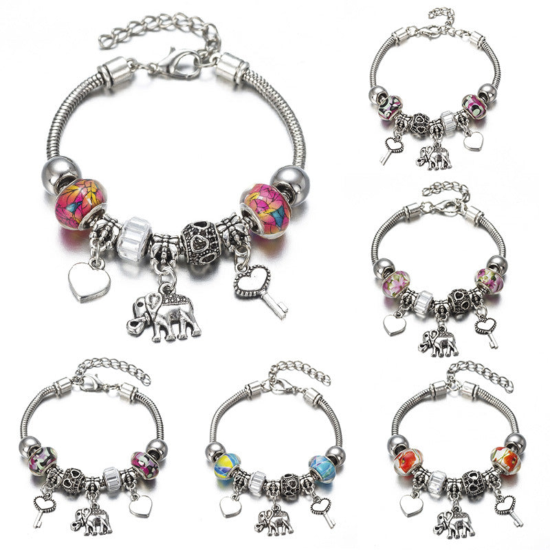 Elephant Charm Bracelet – Alloy Boho Jewelry for Women in 6 Colors (Pink, Blue, Red & More)