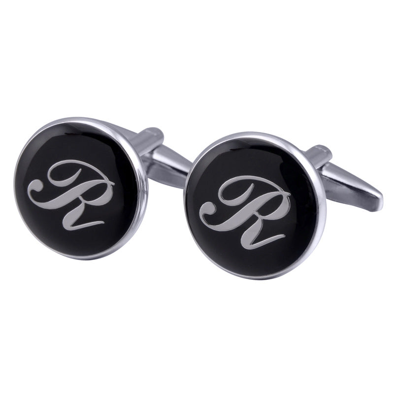 Men's Black Round Enamel Initial Letter Cufflinks – Brass & Crystal Formal Cufflinks A–Y | Canada & USA