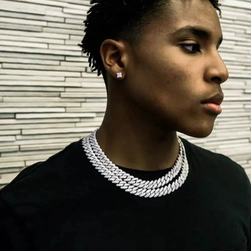 Box Buckle 14mm Bar Cuban Link Chain Bracelet and Necklace 2pcs