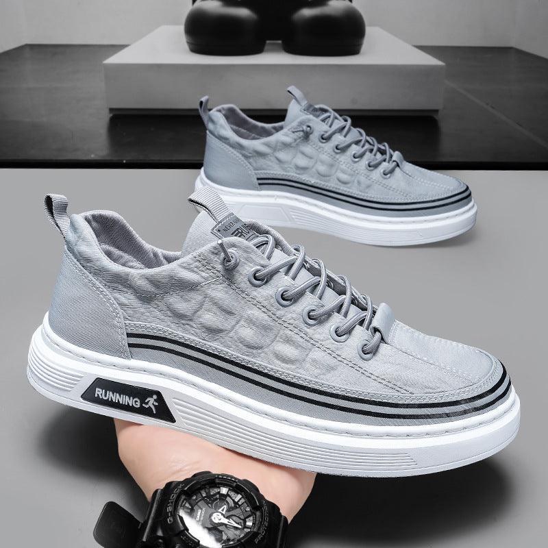 Men's Canvas Slip-On Sneakers Striped Color-Block Low-Top Casual Shoes