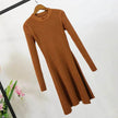 Autumn Winter Round neck Slim fit Mini Flared Sweater Dress
