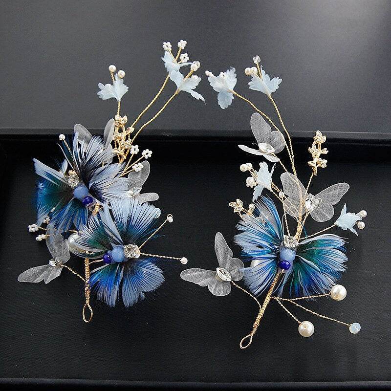 Bridal Wedding Hair Accessories Flower Headband Blue
