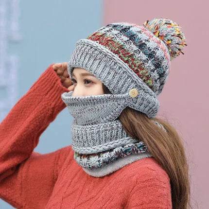 Fall Winter knitted Woolen Balaclava Beanie hat for women