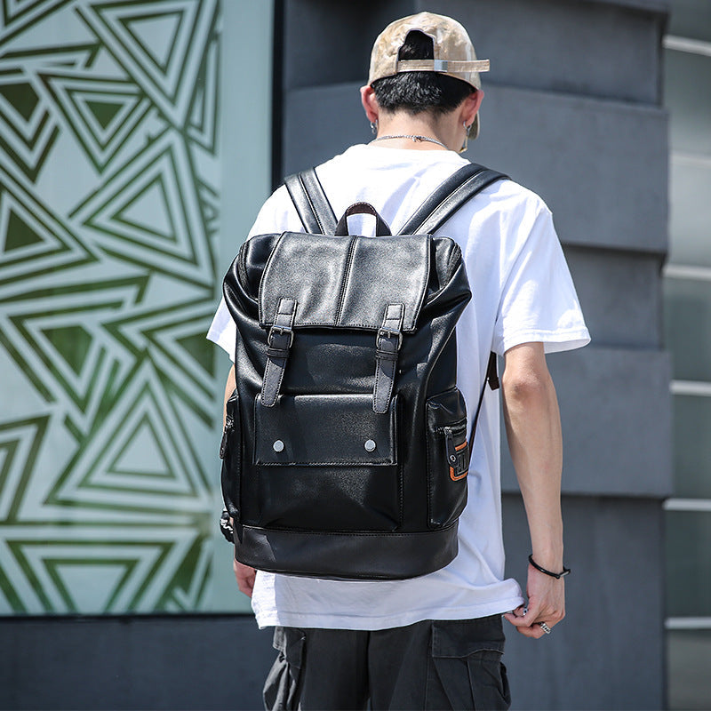 Men's PU Leather Backpack – Black | Travel, School & Laptop Bag
