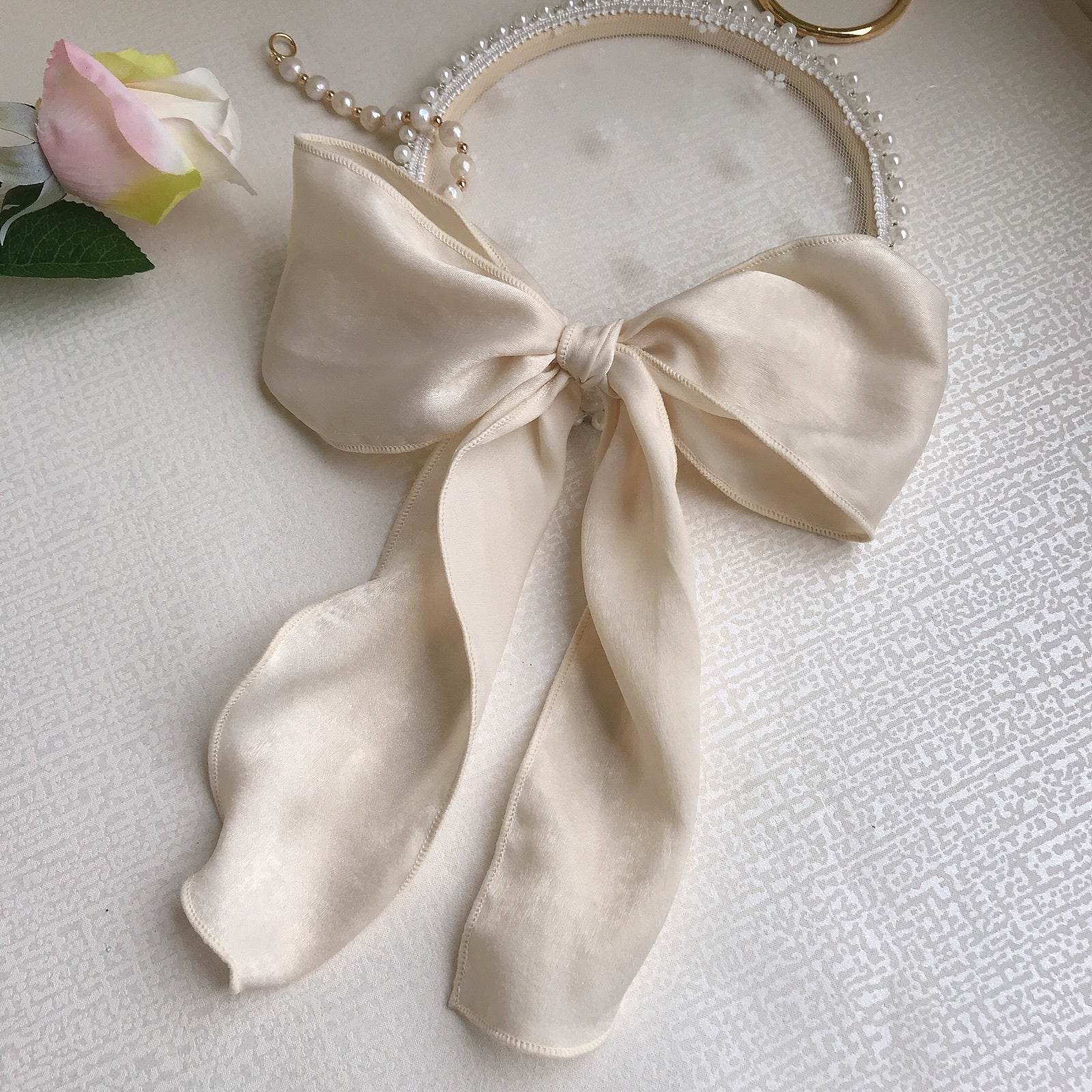Silk satin oversized bow tie Hair Scrunchies ponytail Holder