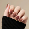 24-Piece 3D Gold-Plated Coffin Press-On Nails – Brown Gradient French Tips with Gel Glue & Nail File