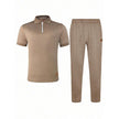 Men's Zip-Up Polo Shirt and Pants Two-Piece Set
