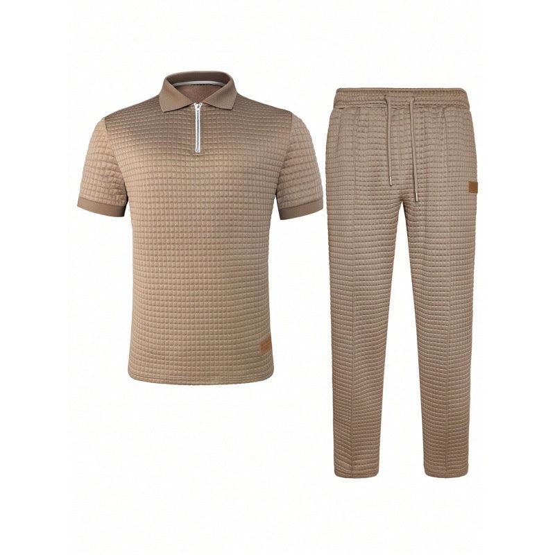 Men's Zip-Up Polo Shirt and Pants Two-Piece Set