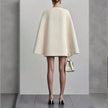 Elegant Cape Blazer Mini Dress For Women, Luxury Double-Breasted V-Neck Formal Dress With Structured Shoulders & Flowing Cape Sleeves.