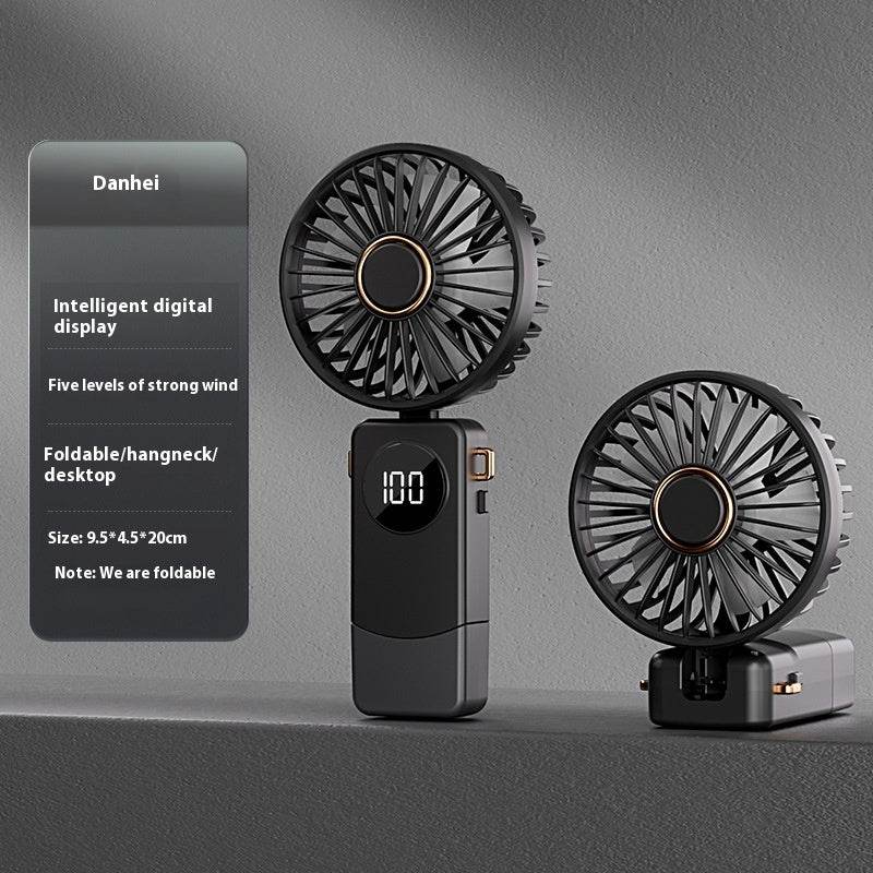 Handheld Fan Digital Display Hanging Neck Folding Charging