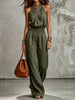 Women's Halter Neck Backless Wide-Leg Jumpsuit | Sleeveless Lace-Up Onesie