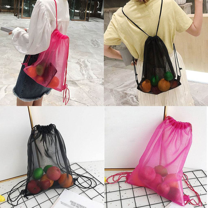 Reusable Shopping Bags Mesh Drawstring Transparent Handbag