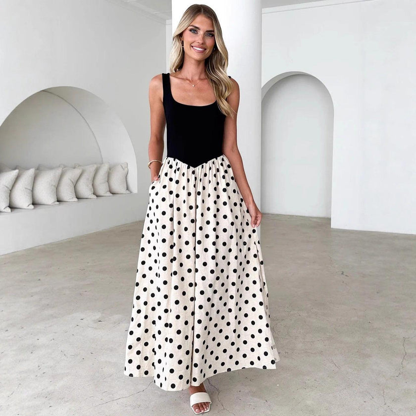 Women's Casual Polka-Dot Slip Dress – Sleeveless Summer Sundress