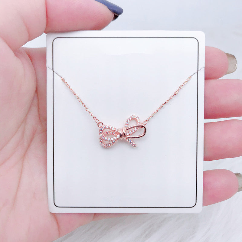 Women's Bow Tie Pendant Collarbone Necklace – Rose Gold & White Gold