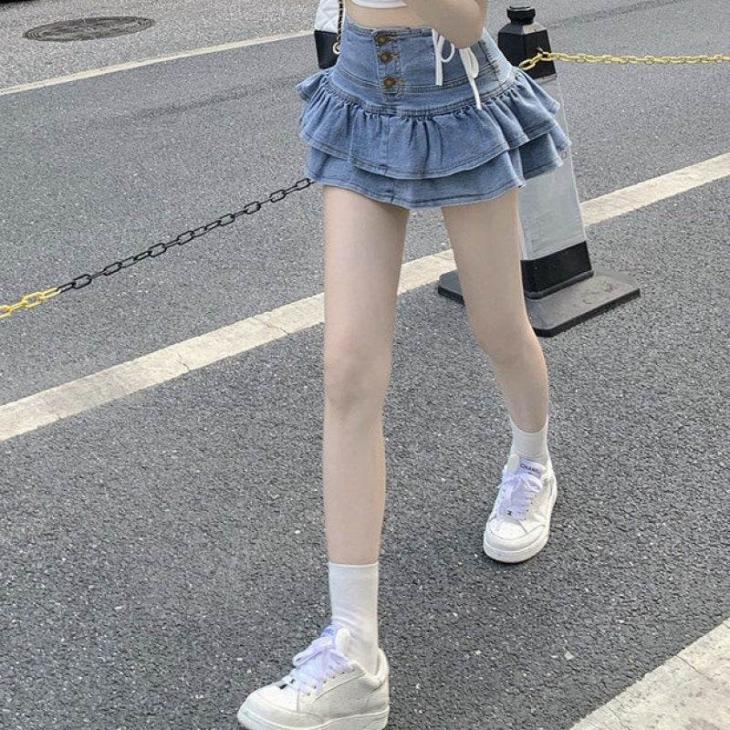 Hot Girl Pure Mini Denim Skirt Women's Summer Jeans Skirt