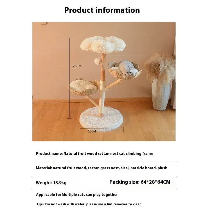 Natural Fruit Tree Cat Climbing Frame Solid Wood Rattan Cat Nest Cat Tree