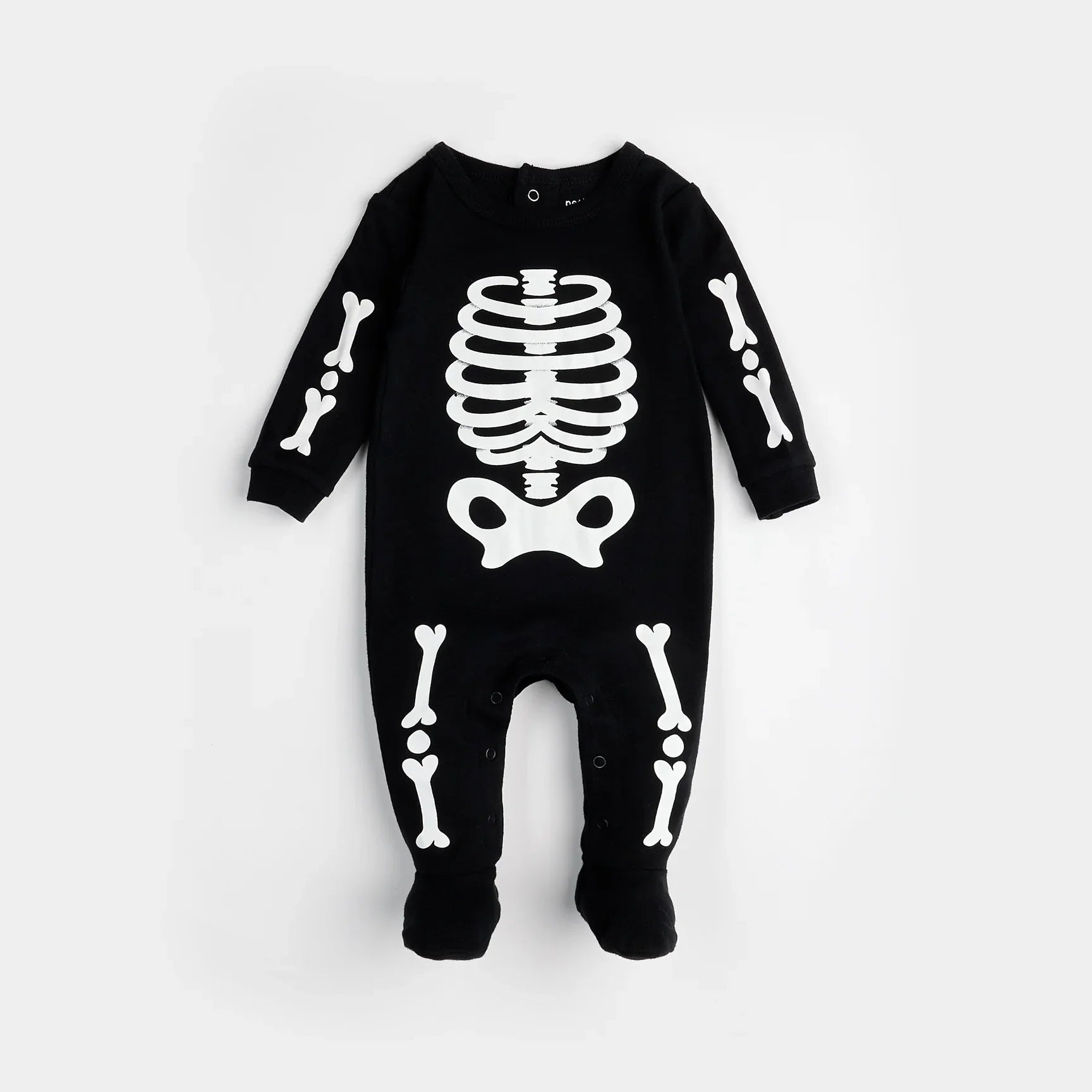 Skeleton Glow in the Dark Print on Black Sleeper | Petit Lem
