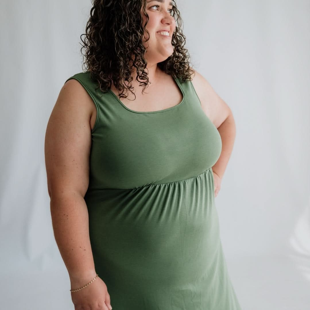 Ladies' Bamboo Square Neck Midi Dress | Leaf Green