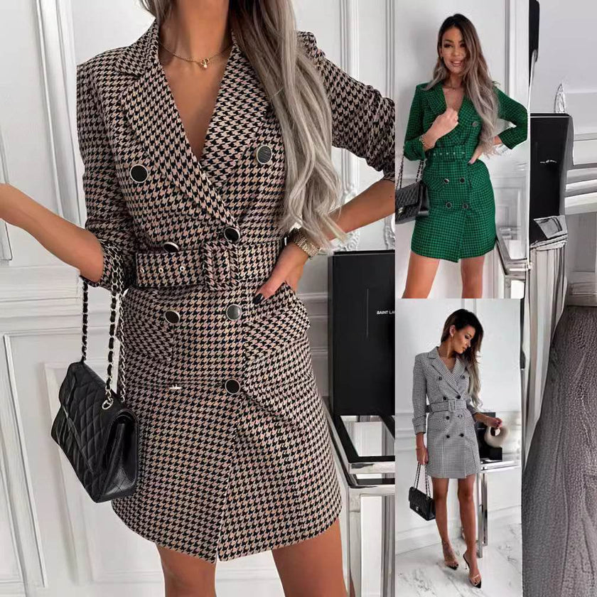 Fashion Printing Plaid mini  Blazer Dress Women