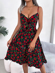 Spring And Summer Leisure Floral Spaghetti floral Midi Dress