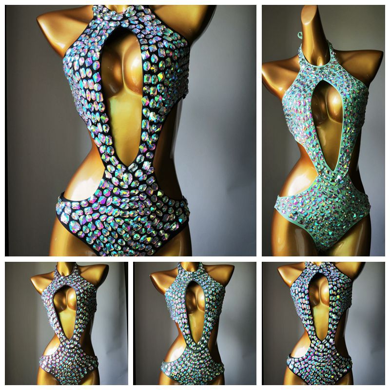 Women's Mesh Diamond One-Piece Swimsuit – Rhinestone Sheer Overlay Swimwear