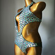 Women's Mesh Diamond One-Piece Swimsuit – Rhinestone Sheer Overlay Swimwear
