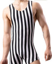 New Vertical Striped Pajamas Sports Swimming Brief Bodysuit for men