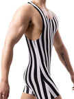 New Vertical Striped Pajamas Sports Swimming Brief Bodysuit for men