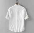 Men's Linen Stand Collar Loose Shirt – Korean Style Casual Cotton Shirt