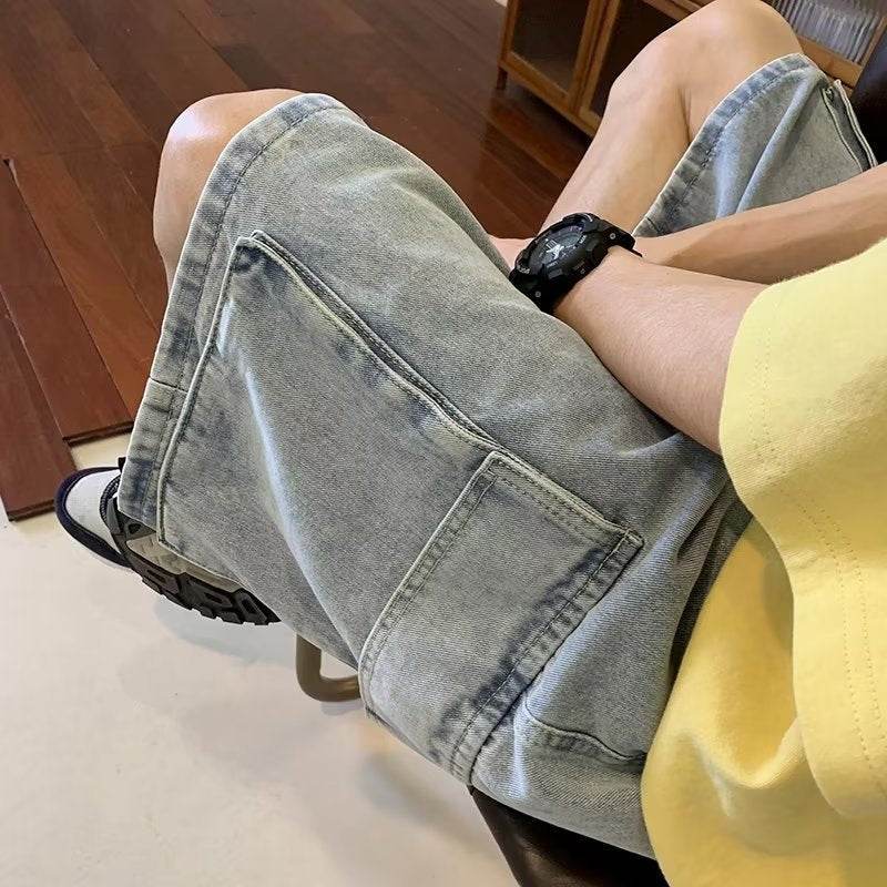 Men's Baggy Denim Cargo Shorts – Cotton Casual Jean Shorts for Men S–3XL