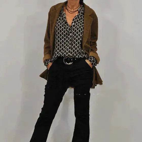 Women's V-Neck Button-Down Blouse, Long Sleeve Shirt
