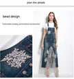 Embroidered Lace Denim Midi Jumper Dress European and American Style