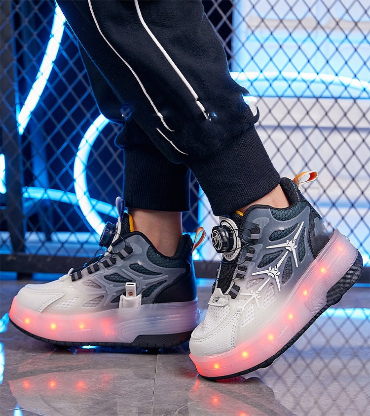 Kids Flash LED Knob Roller Skating Shoes – Light-Up Sneakers for Boys & Girls