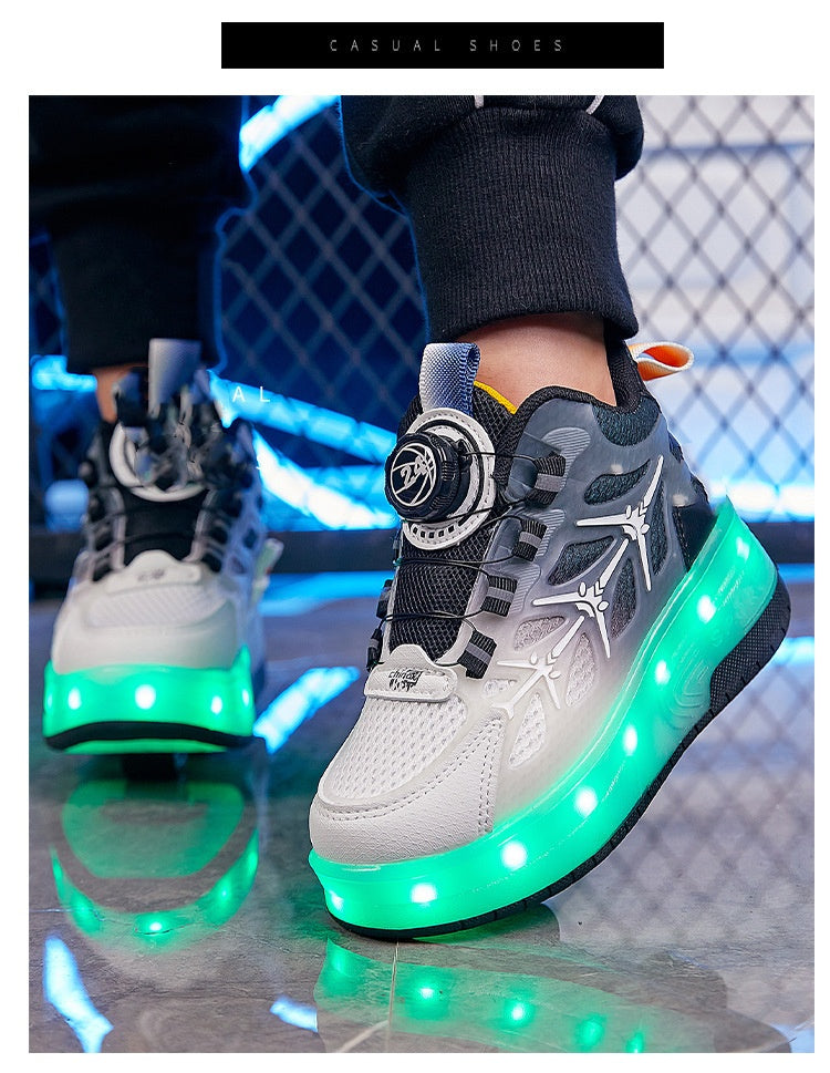 Kids Flash LED Knob Roller Skating Shoes – Light-Up Sneakers for Boys & Girls