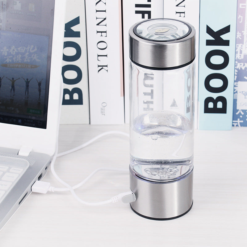 Hydrogen Water Bottle Generator – Electric Rechargeable Antioxidant Hydrogen-Rich Water Maker | 500ml Borosilicate Glass