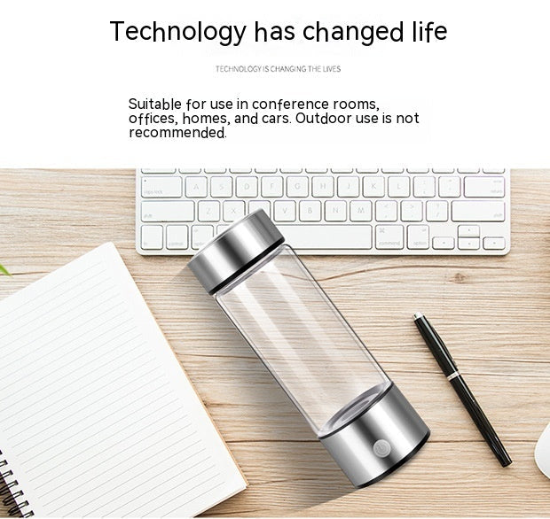 Hydrogen Water Bottle Generator – Electric Rechargeable Antioxidant Hydrogen-Rich Water Maker | 500ml Borosilicate Glass