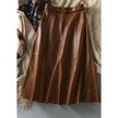 Fashion Retro All-match A- Line High Waist  Formal Office Work Midi Faux Leather Skirt