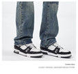 American Style Loose Broken Patch Straight Retro Denim Jeans pant Trousers Men