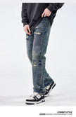 American Style Loose Broken Patch Straight Retro Denim Jeans pant Trousers Men