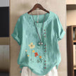 Women's Casual Printed Cotton Linen Short Sleeve Blouse Top