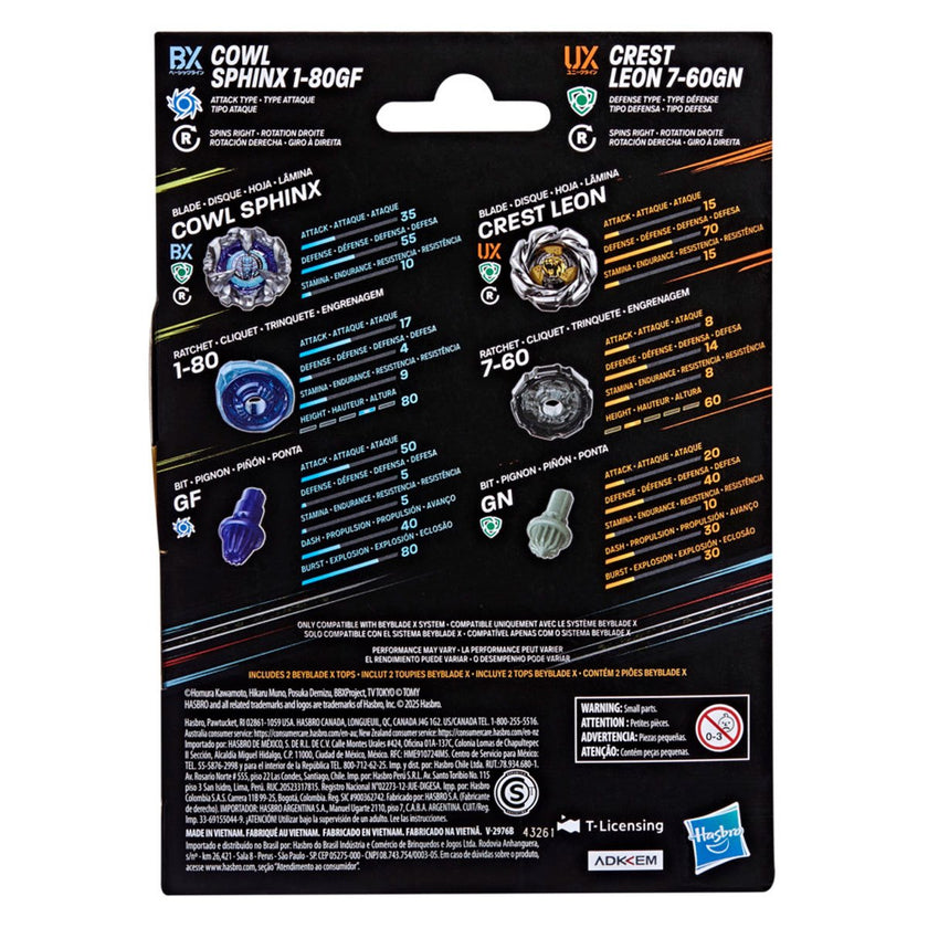 (Hasbro) Beyblade X - Cowl Sphinx 1-80GF & Crest Leon 7-60GN Dual Pack